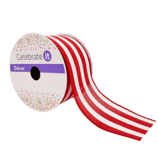 Michaels, 2.5" x 25ft. Stripe Faux Linen Wired Ribbon by Celebrate It™ Décor – Category: Decorative Ribbon